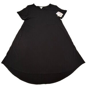 LuLaRoe Womens Dress Size 2XL Carly Solid Black Noir Crepe Hi-Low XXL NWT